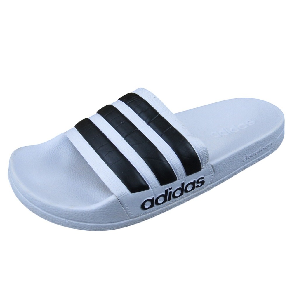 Adidas Adilette Cloudfoam Plus Slides Men's White Black Stripe Size 6